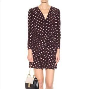 Veronica Beard Lou Lou Silk Ruched Long Sleeve Mini Dress Polka Dot Red
